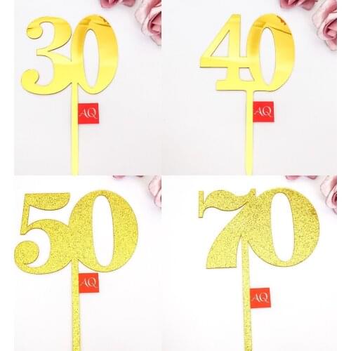 Number Cake Topper Gold Acrylic one/18/21/30/40/50/60/70/80 Birthday Anniversary Wedding Party Cake Dessert Insert Decoration