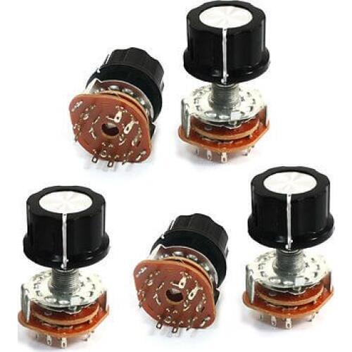 5Pcs 6mm Knurled Shaft 12Pin Rotary Switch Potentiometer 3-Pole 3-Position 3P3T