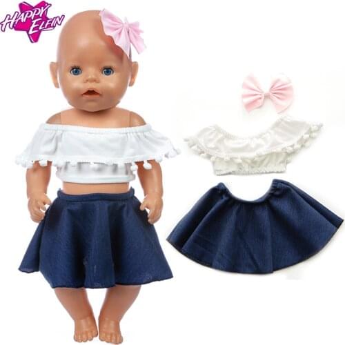 Spring 2020 new denim skirt set Fit For 43cm Baby Re-born Doll 17 Inch Doll Clothes