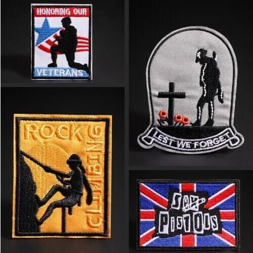 Rock Band Embroidered Patch Locomotive Coat Punk Iron Badge Lest We Forget Decorative Stickers