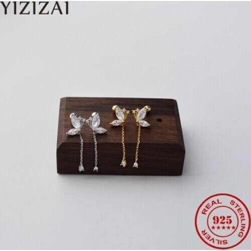 YIZIZAI Real 925 Sterling Silver Sweet Butterfly Tassel Screw Stud Earrings For Women Zircon Pendant Ear Girl Best Party Jewelry