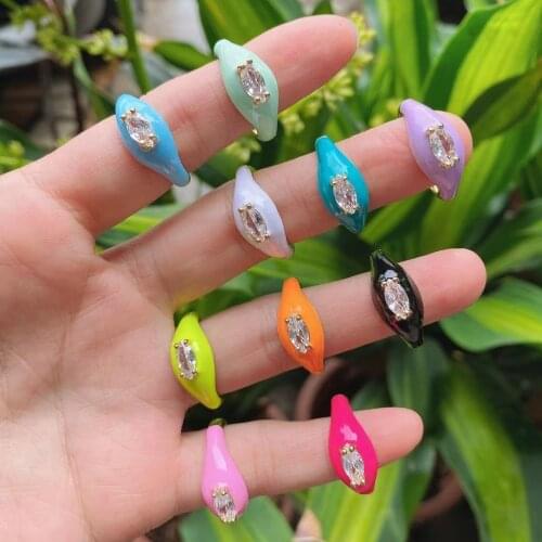 10Pcs Trendy rainbow color enamel crystal cubic zircon finger ring jewelry ring for women 10 colors available