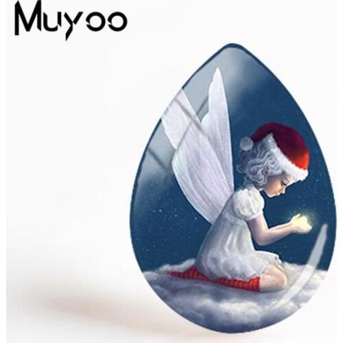 2018 New Christmas Fairy Paintings Jewelry Merry Christmas Tear Drop Cabochon Art Glass Dome Cabochons Gifts Women
