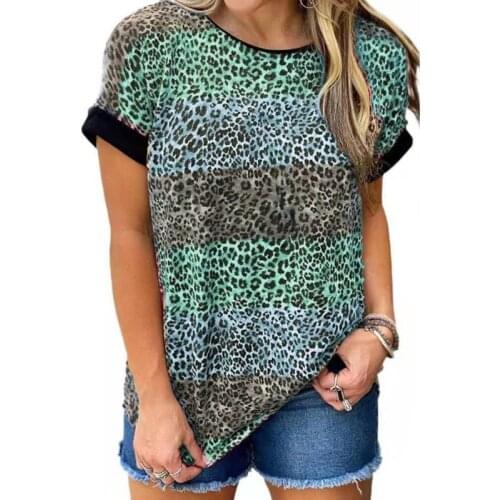 2021 Summer Shirt Womens Clothes Leopard Print Round Neck Short Sleeve T-shirt Female Tops Harajuku New