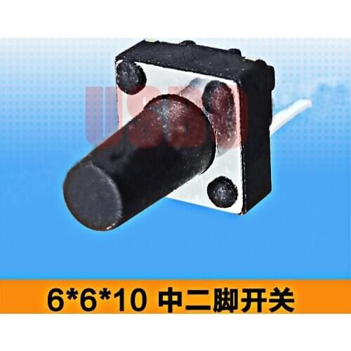 6*6*10mm 2Pin In The Middle Tactile Tact Micro Push Button Switch Touch Switch Momentary Black 1000pcs/lot