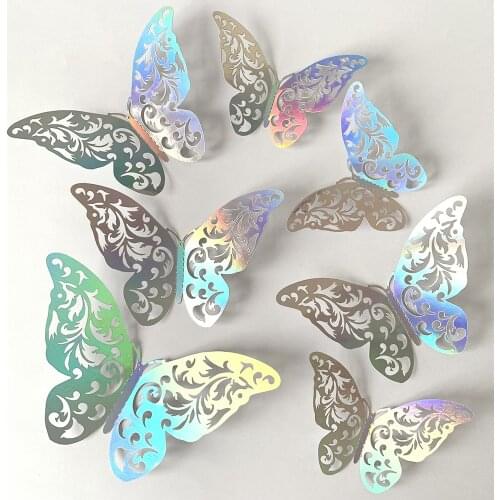 72Pieces 3D Mirror Butterfly Wall Stickers,Colorful Hollow Paper Decals And Glitter Stickers For Home Room Bedroom Wedding Decor