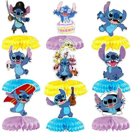 9Pcs/set Disney Stitch Birthday Party Honeycomb Ball Desktop Decoration Honeycomb Paper Fan Set Stitch Party Desktop Decoration