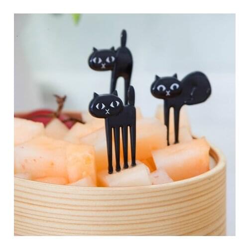 Accessories Kitchen Utensils 6pcs/set Black Cat Fruit Forks Snack Dessert Forks Food Picks Bento