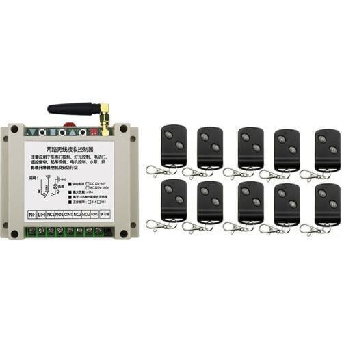 DC12V 24V 36V 48V 10A 2CH RF Wireless Remote Control Switch Transmitter with Two-button Receiver for Appliances Gate Garage Door