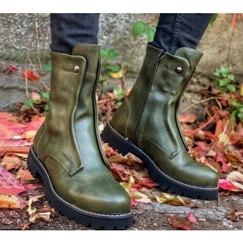 New European and American rivet round head short tube mens shoes Roman style Martin boots thick bottom side zipper mens boots