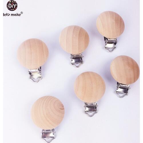 Lets make wooden 50pc pacifier maple metal clips holder round teether baby pacifier wooden teething dummy clip baby teether