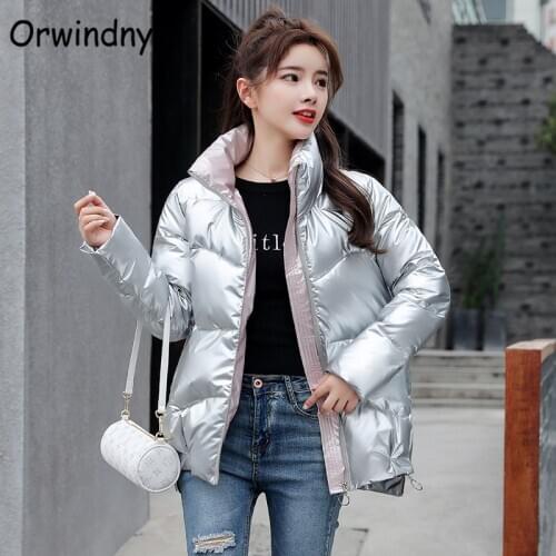 Orwindny Glossy Winter Jacket Women Stand Collar Padded Clothes Waterproof Warm Female Jacket Oversize XS-3XL Stylish Coat Parka