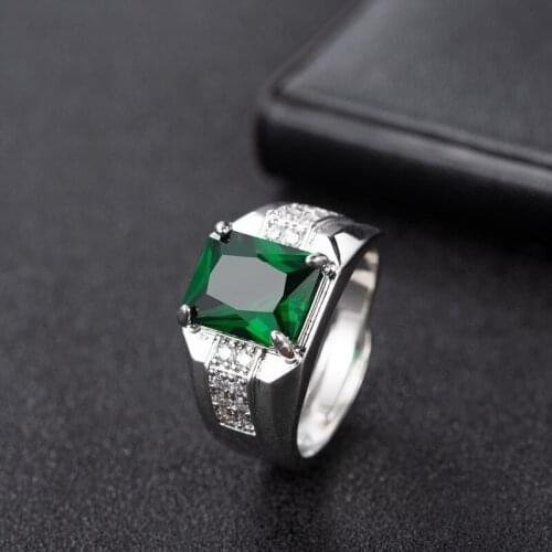 Retro Green Emerald Gemstone Rings For Women White Gold Luxury Jewellery Square Fine Copper Jewelry