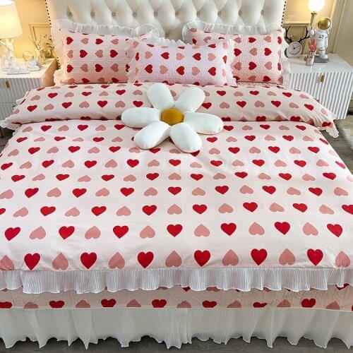 100% Cotton Love Floral Printing Princess Bedding Set Duvet Cover Quilt Cover Set Ruffle Quilted Bedspread Bed Linen Pillowcase