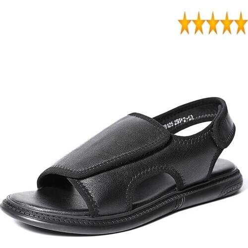 Leather Summer Men 100% Real Open Toe Rome Platform Sandals Brand Black Casual Beach Shoes Comfortable Sandalias Hombre
