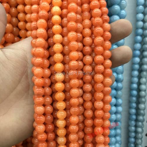 Free Shipping Wholesale 6mm 8mm 10mm 12mm Natural Stone orange Jadee Angelite round Beads For Bracelet Necklace Jewelry Making