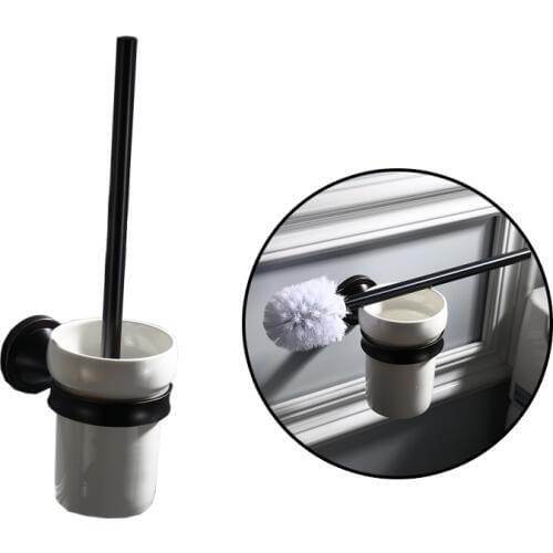 European style Brass Toilet Brush Holder With Ceramic Cup Black Toilet Brush Bathroom Products Bathroom Accessories