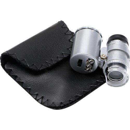 Mini 60X Jewelers Loupe Magnifier Microscope Magnifying w/ LED & UV Light with Money Detect