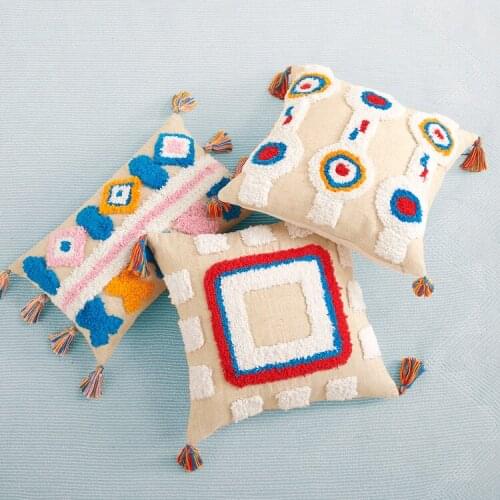 Morocco Bohemian Handmade Embroidery Cushion Cover Flowers Pillow Case with Tassels Sofa Seat Simple Home Decor