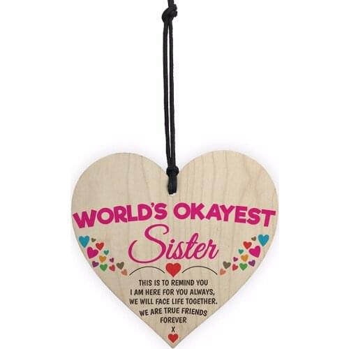 Meijiafei Worlds Okayest Sister Novelty Hanging Heart Plaque Sign Sisters Friendship Sign