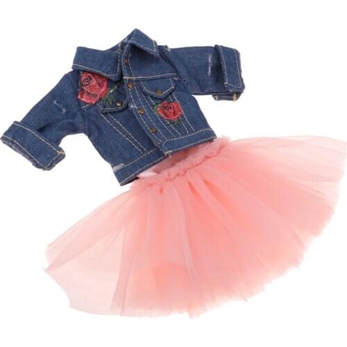 Trendy Gauzy Dress Jeans Jacket Outfit for 1/6 BJD DZ 12" Blythe Doll