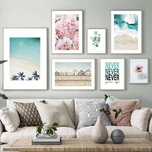Sea Beach Flower Plant Leaves Landscape Wall Art Canvas Painting Nordic Posters And Prints Wall Pictures For Living Room Decor