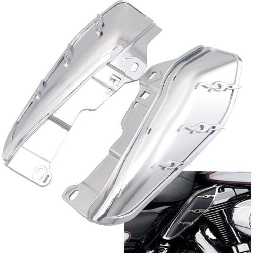 Motorcycle Flame Mid-Frame Engine Air Deflector Heat Shield Trim For 09-16 Harley Touring Trike ABS Chrome