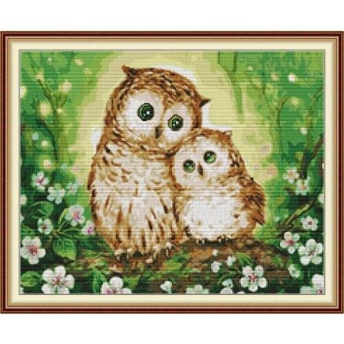 Two owls 2 cross stitch kit aida 14ct 11ct count printed canvas stitches embroidery DIY handmade needlework