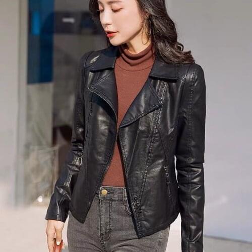 New Women Oversized PU Leather Blouses 2021 Spring Autumn Black Faux Leather Coat Ladies Motor Biker Jackets plus size 5XL H1255