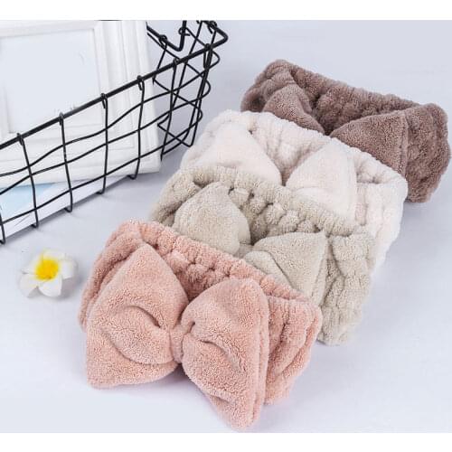 New Women Makeup Coral Fleece Headband Warm Wash Face Soft Hairbands Elastic Bow Knot Hairband Girls Headwrap Hair Accessories