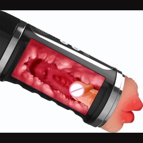 Dual Hole Male Masturbation Cup Realistic Artificial Vagina Oral Massager Vibrator Sex Toys Deep Throat Sucking 12 Modes Massage