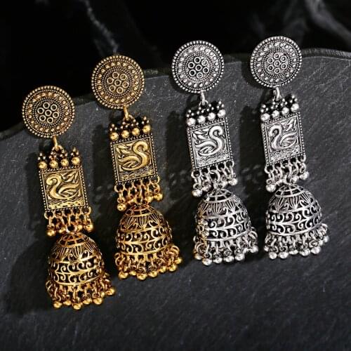 Earrings 2021 Trend Ethnic Silver Color Bird Shape Indian Earrings For Women Pendient Vintage Gyspy Bell Tassel Ladies Jewelry