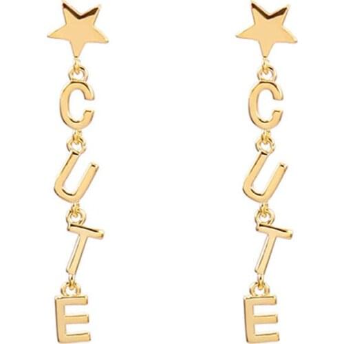 Long Letters Stud Earrings for Women Gold Silver Color CUTE Small Star Trendy Earrings Piercing Jewelry Present for Female 2020