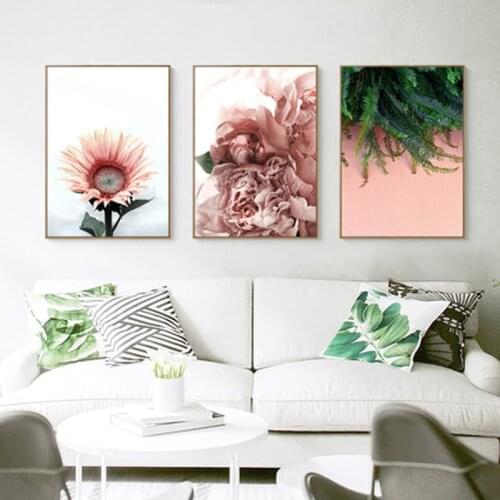 Scandinavian pink white flower leaf plant poster nordic botanical print on canvas wall painting art home decor picture