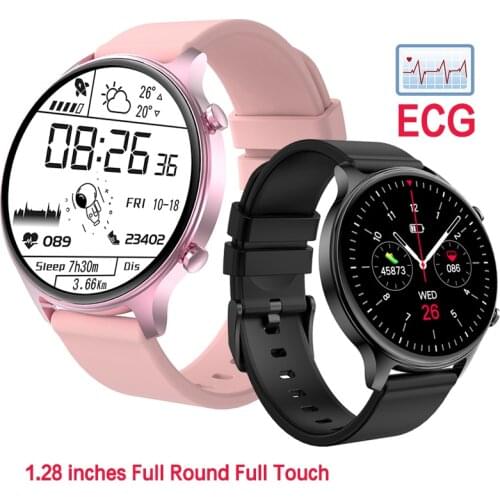 ECG Aluminium Alloy Smart Watch Men Full Round Full Touch Screen IP68 Waterproof Heart Rate Women Smartwatch For Xiaomi GTS DK18