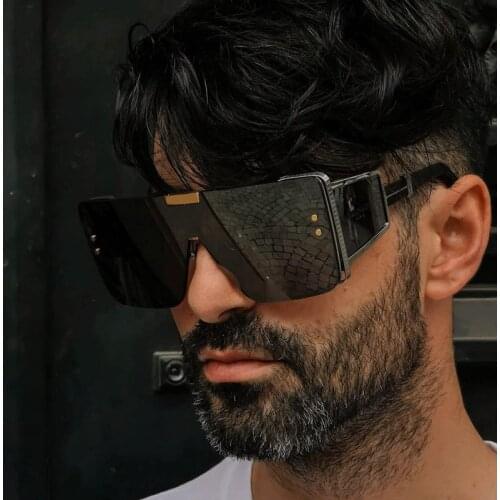 Retro Oversized Square Alloy Sunglasses Women Fashion One Piece Gradient Wide Legs Eyewear Men Shades UV400 Nail Sun Glasses