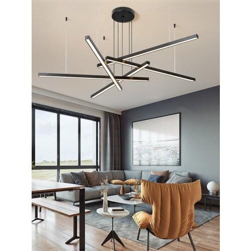 Modern Living Room Bedroom LED Chandelier Lighting Nordic Design Golden Black Long Strip Hanging Light Kitchen Dining Chandelier