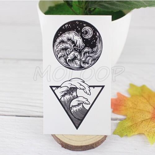 Tattoo Sticker sea wave planet moon crescent trangel circle Water Transfer Temporary Fake tatto flash tatoo for kid girl men