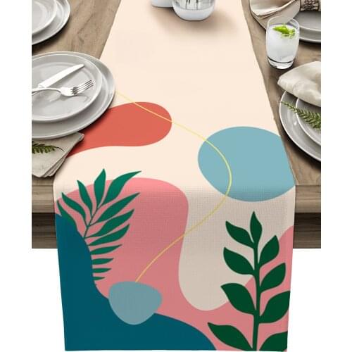 Tropical Plants Abstract Art Geometric Table Runner Wedding Decor Table Cover Christmas Decoration Holiday Party Tablecloth