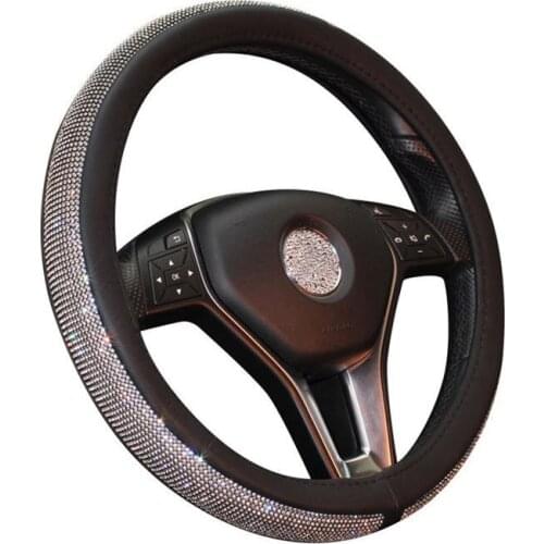 Universal 38cm Leather Car Steering Wheel Covers with Crystal Rhinestone for Women Girl Driver