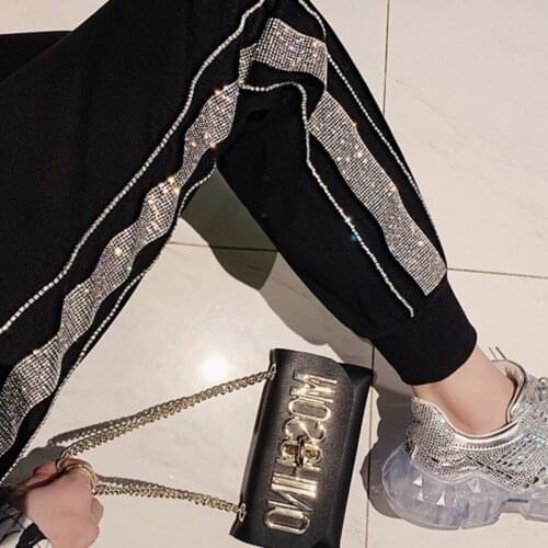 Women Pants Rhinestone High Waist Loose Black Pants Womens Pants 2021 Spring And Summer Pantalones De Mujer