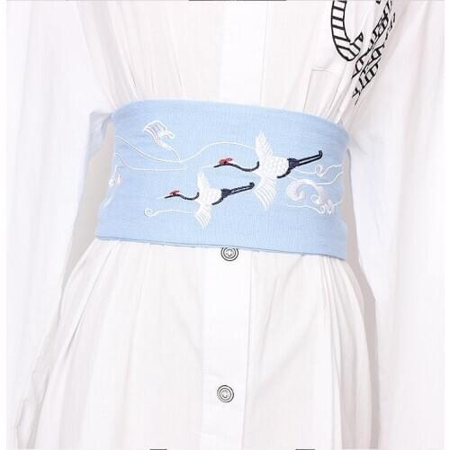 Womens runway fashion bird embroidery cotton Cummerbunds female Dress Corsets Waistband Belts decoration wide belt R1919