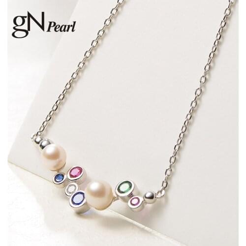 GN Pearl 925 Sterling Silver Synthetic Quartz Necklaces gNPearl 5-7mm Round Genuien Natural Freshwater Pearls Chains Choker