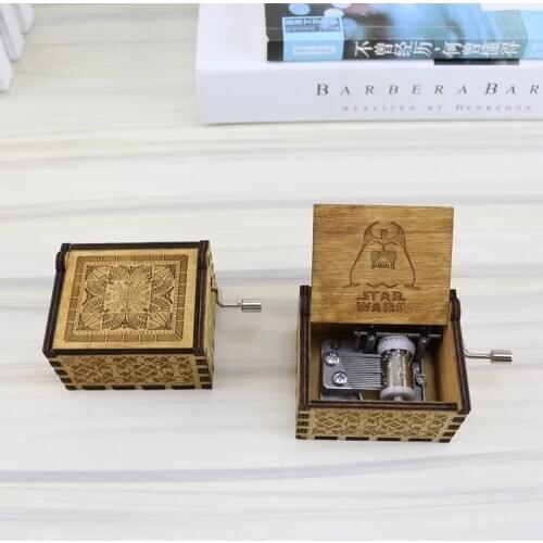 1PCS wood engraved classic handmade wood hand crank music box craft creative
