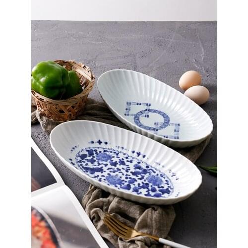 1 PC Japanese Deep Dish Plate Rectangle Ceramic Underglaze Oval Exquisite Household Made in Japan