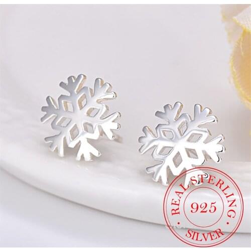 100% 925 Sterling Silver Snowflake Stud Earrings for Women Birthday Christmas Gift Jewelry pendientes boucle d oreille