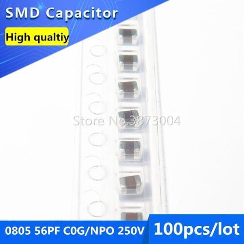 100pcs 0805 56PF C0G/NPO 250V 5% Thick Film Chip Multilayer Ceramic Capacitor