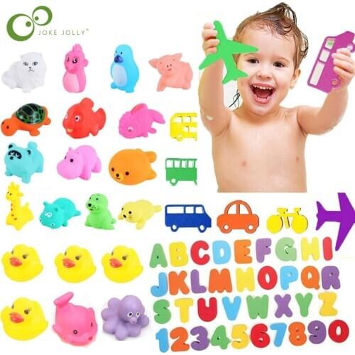 13-46 Pcs Cute Animals Swimming & EVA Alphanumeric Water Bathing Toys Soft Rubber Float Squeeze Sound Squeaky Baby Bath Toys ZXH