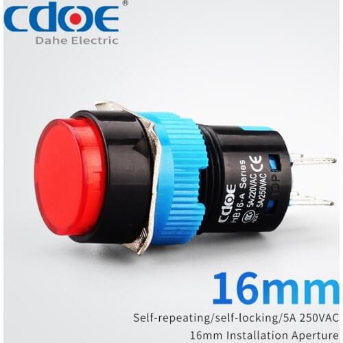 16mm Plastic button switch signal light round small rectangular momentary pushbutton switch