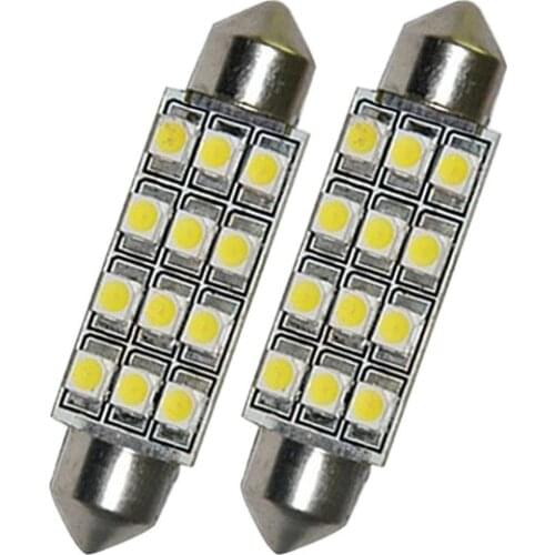 2 Pcs Car Dome 12 3528-SMD LED Bulb Light Interior Festoon Lamp 42mm White